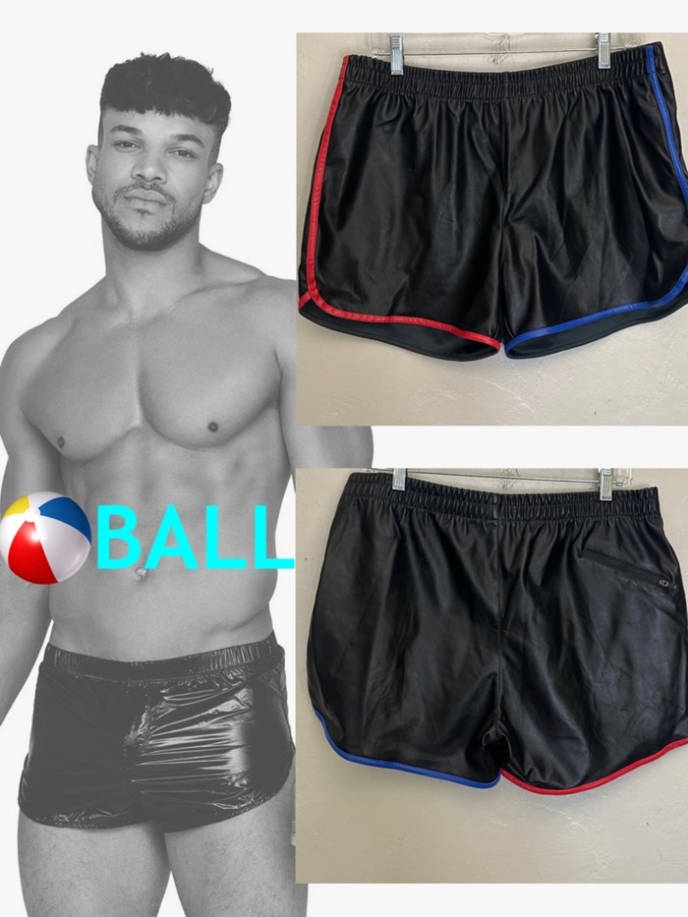 Ball Vegan Leather Gym Shorts 36-42" waist 3.5" inseam Mild stretch